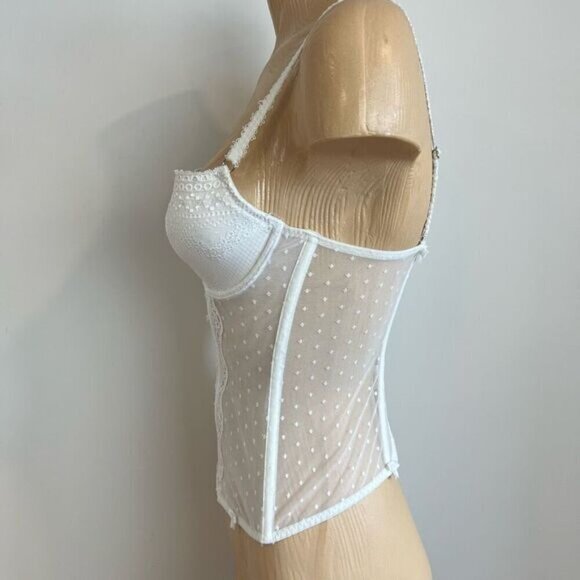 VTG Lingerie Luxury US 34 C Intimates White Lace Gartier Longline Corset Bustier - Picture 2 of 15